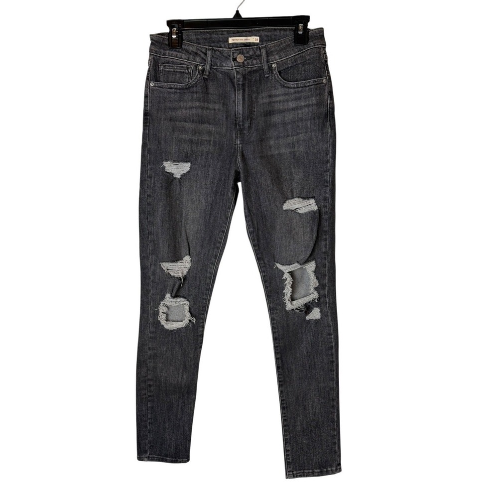 Levi's 721 High Rise Skinny Jeans Women 28 Washed Black Distressed Streetwear - Picture 2 of 10